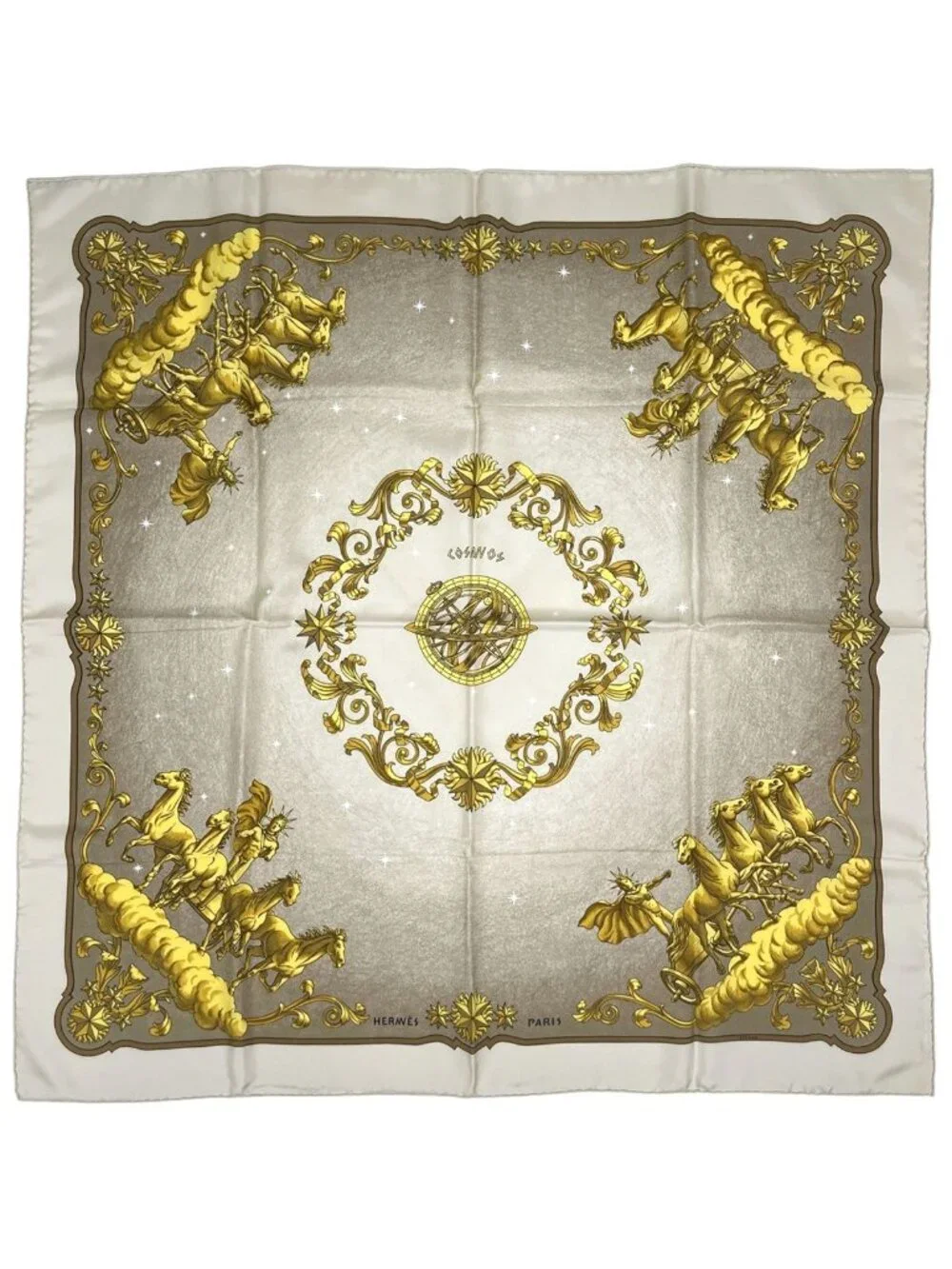 Hermes Carre 90 Cosmos Space Horse Scarf Silk Light Gray Multicolor